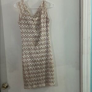 Jump Cream and Gold Zigzag Midi Dress